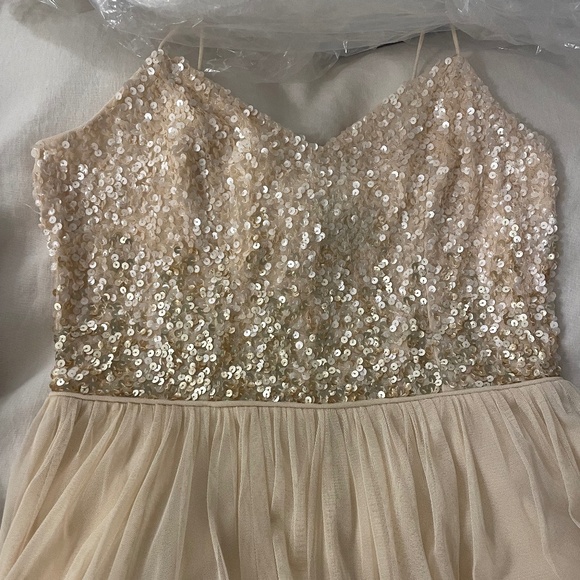 Adrianna Papell Women's Beige Sequined Sleeveless Gown Formal Dress - Picture 16 of 16